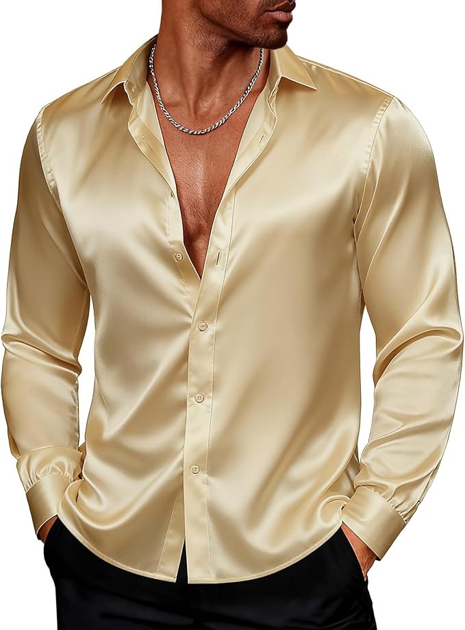 PJ PAUL JONES Men's Shiny Satin Dress Shirts