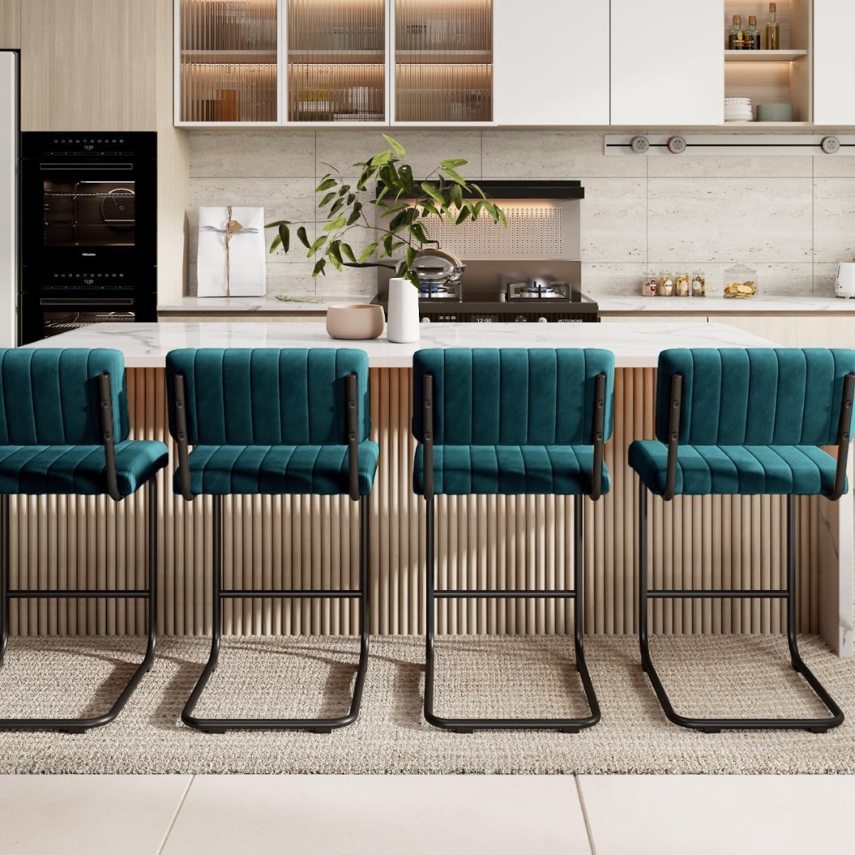 ONEVOG 24 Inch Green Counter Bar Stools Set of 4